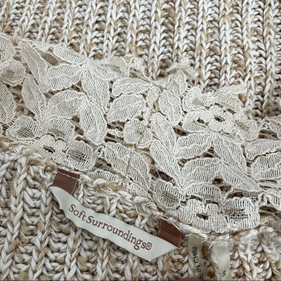 Soft Surroundings Tan Knit Cardigan with Lace Trim Size Small - Picture 3 of 3